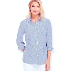 Talbots Rhinestone Flowers & Garden Stripe Long Sleeve